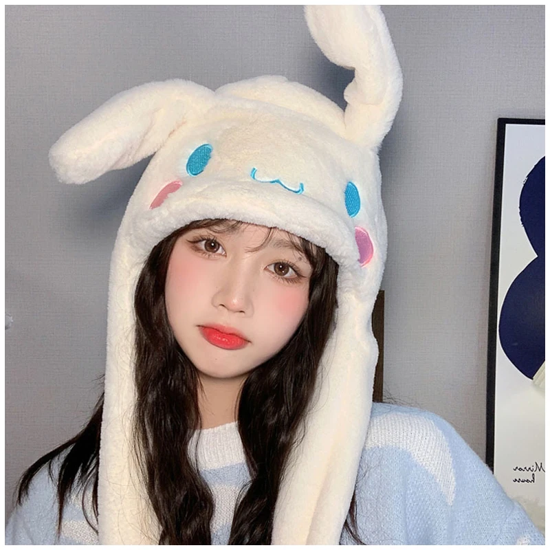 Sanrioed Anime Cartoon Cinnamoroll Plush Winter Thickening Warm Party Hat Kawaii Sweet Cute Movable Ear Cap Girl Birthday Gift