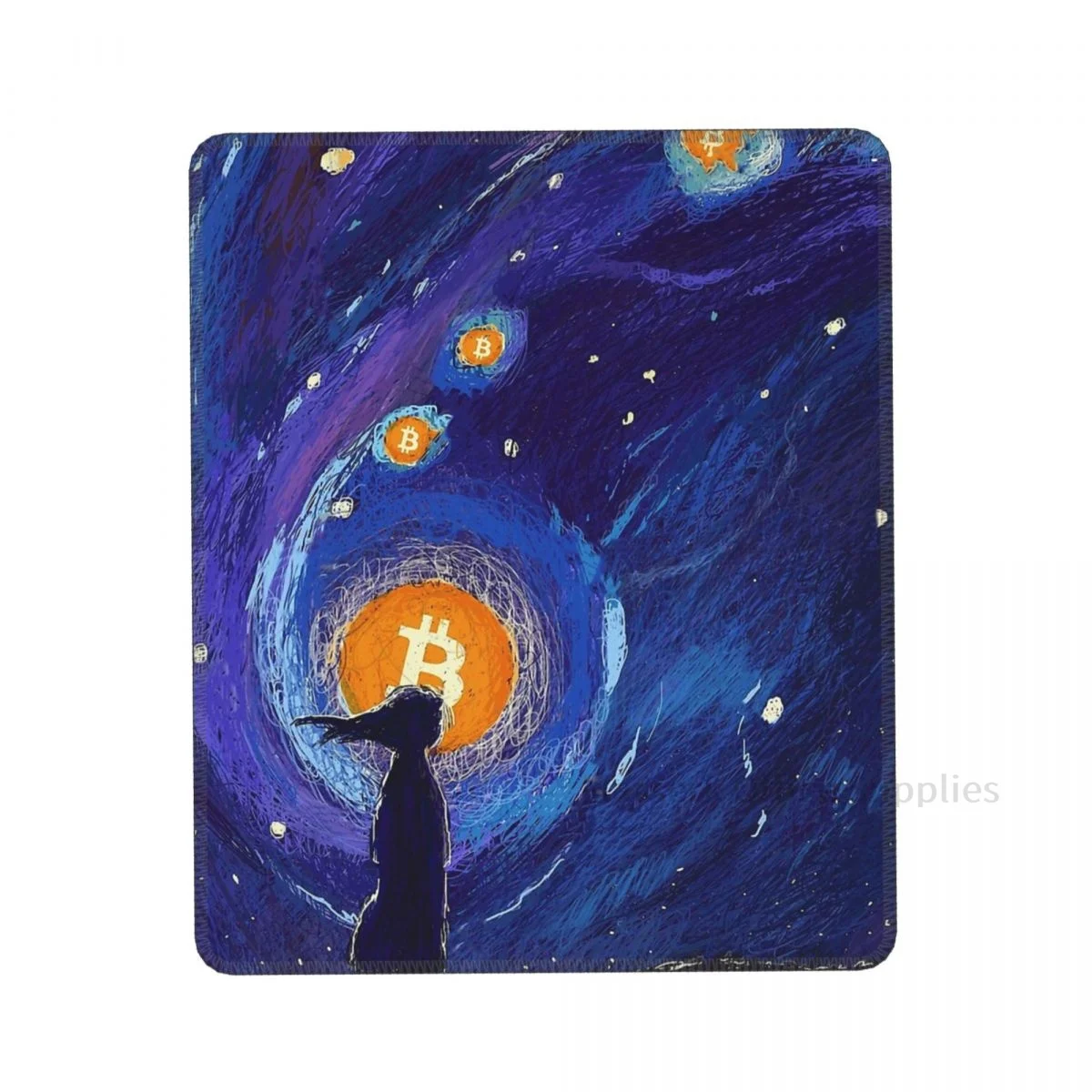 

Bitcoin Space Art Mouse Pad Gaming Desktop Keyboard Mat Creative Deskpad Lock Border Antiskid Personalized