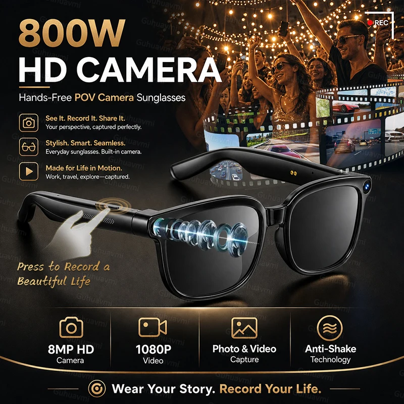 Фото Новые умные очки 2026 года с фотохромными линзами 4K HD, камерой 800 МП, видео 1080P, AI-чатом, музыкальным плеером, функцией звонков и AI-функциями для спорта (мужские) №3