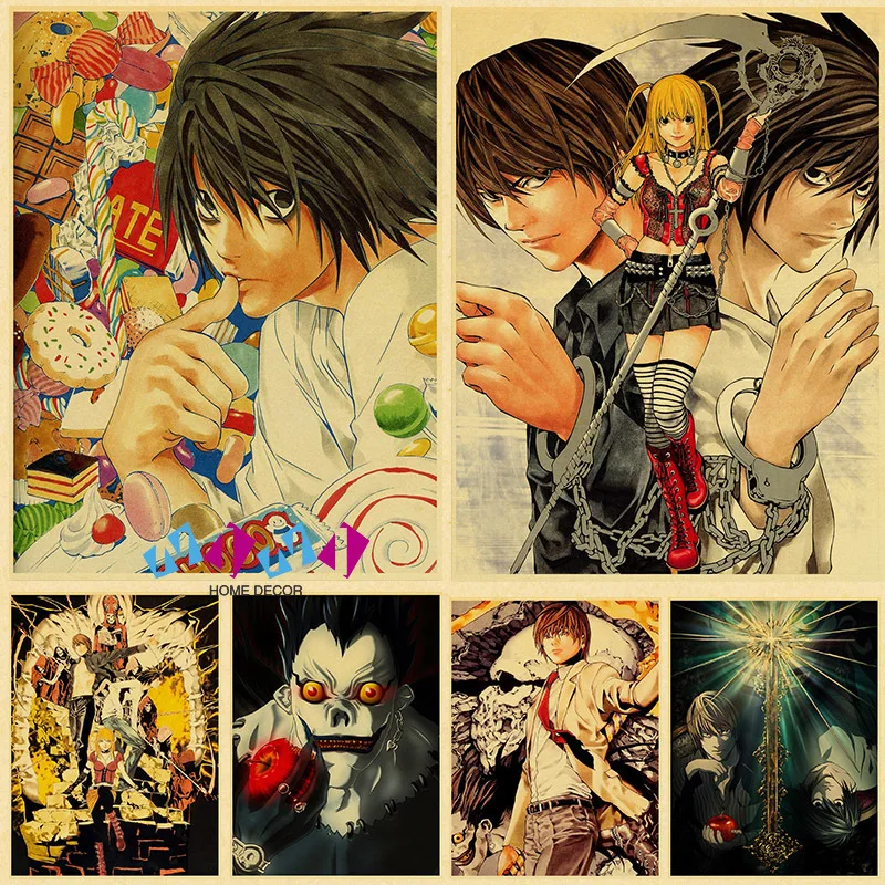 

Art Wall Sticker Picture Classic Anime Series Death Note Posters Retro Kraft Paper Posters Bar Room Manga Decoration Paintings