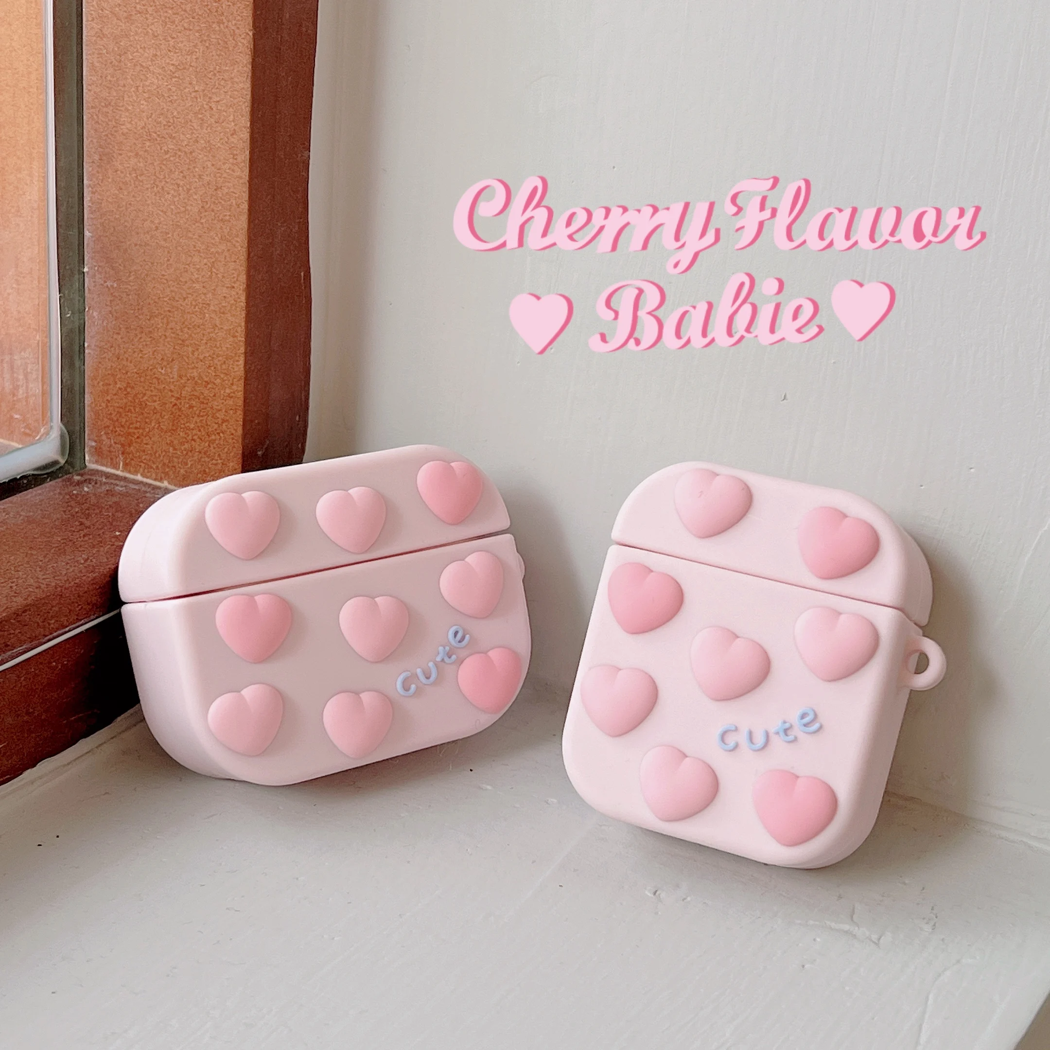 

Pink Heart Love Cute Silicone Earphone Box Case For AirPods 1 2 3 Pro Cover Cartoon Wireless Bluetooth Anti-drop Protective Case