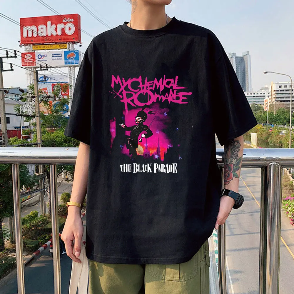 

Футболка мужская хлопковая с коротким рукавом, черный парад, Повседневная Свободная рубашка в стиле панк-рок, простой дизайн, лето