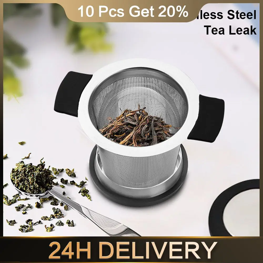 

Tea Filter 304 Stainless Steel Silicone Binaural Tea Drain Thickened Wall Non-slip Tea Filter Tea Filter With Cover Tea Filter