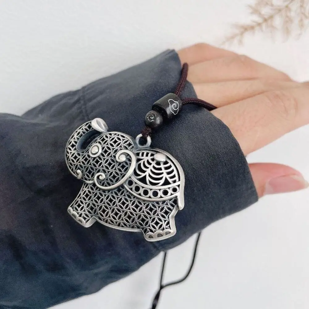 

Pure S999 Sterling Silver Lucky Hollow Filigree Coin Elephant Pendant 18g
