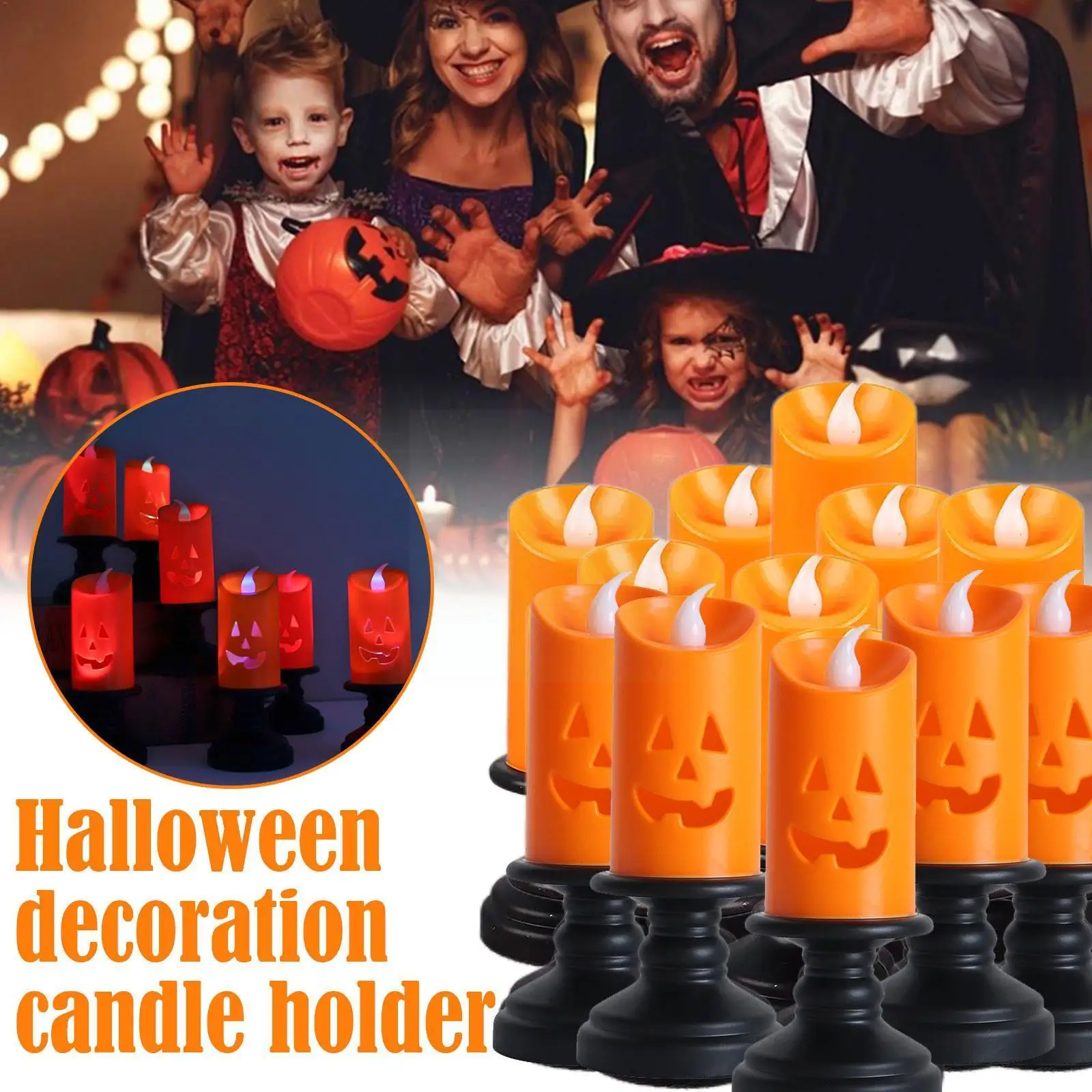 

12pcs/box Halloween Candlestick LED Electronic Candle Pumpkin Lamp Creative Decoration For Home Haunted House Kids Gifts W4N0