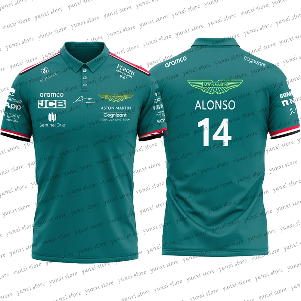 

2023 New Racing Car Aston Martin Team Driver 14 Alonso driver 18 Stroll green race POLO summer oversized breathable