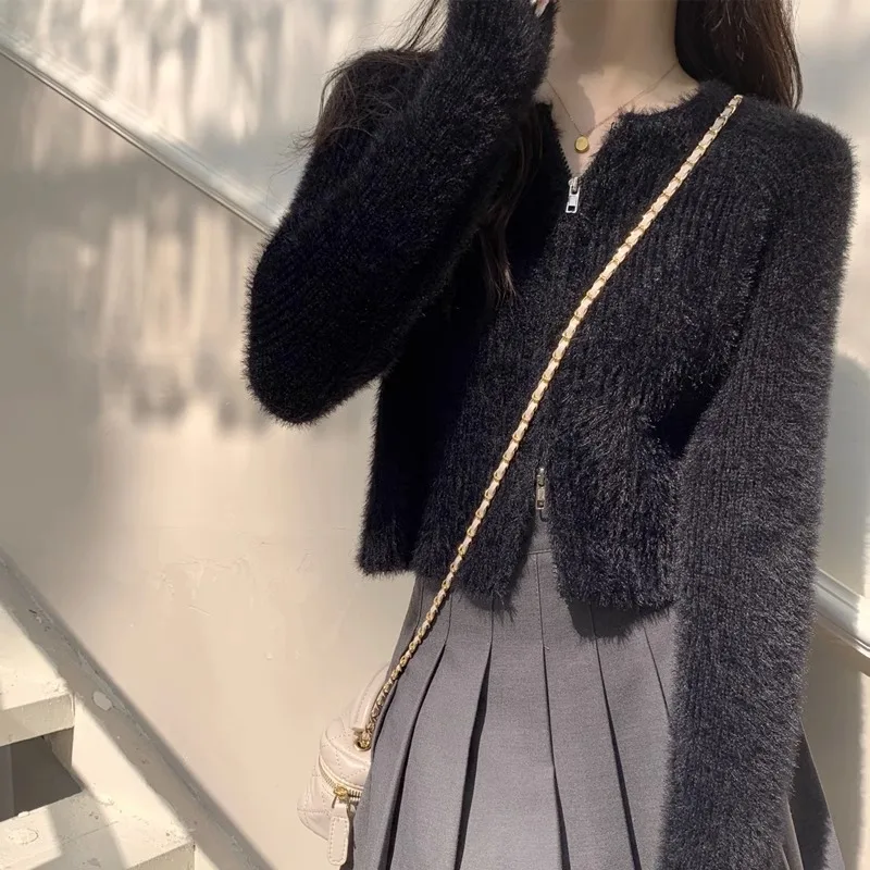 Облегающий короткий кардиган на молнии свитер для женщин весна-осень новый стиль