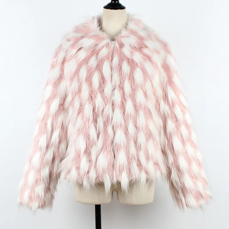 Autumn Winter New Fashion Teddy Jacket Faux Fur Coats Lapel Long-sleeved Women's Jacket Outwear Mixed Color Wool Coat Streetwear