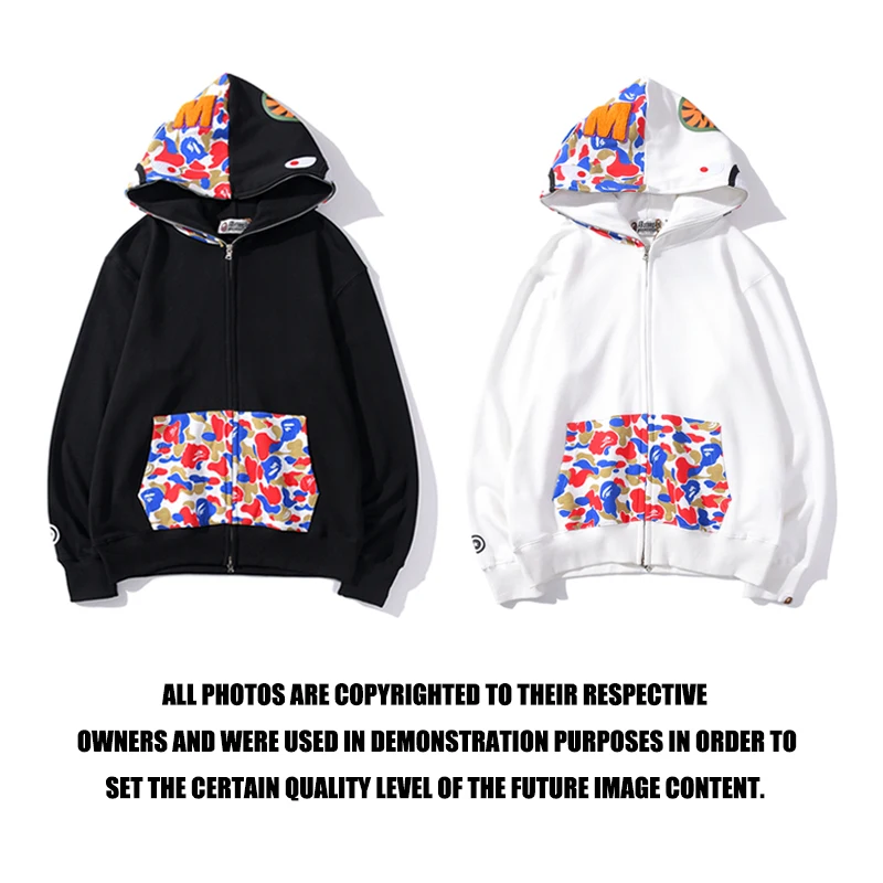 

Новинка 2021, толстовки с капюшоном Bape Shark для мужчин и женщин, повседневное пальто с капюшоном в стиле Харадзюку, модные камуфляжные толстовк...