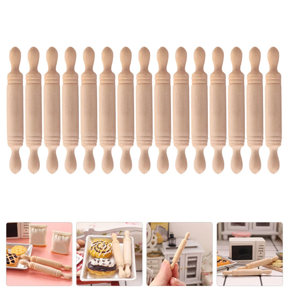

15Pcs Wooden Rolling Pin Craft Decorative Kitchen Toys Mini Rolling Sticks