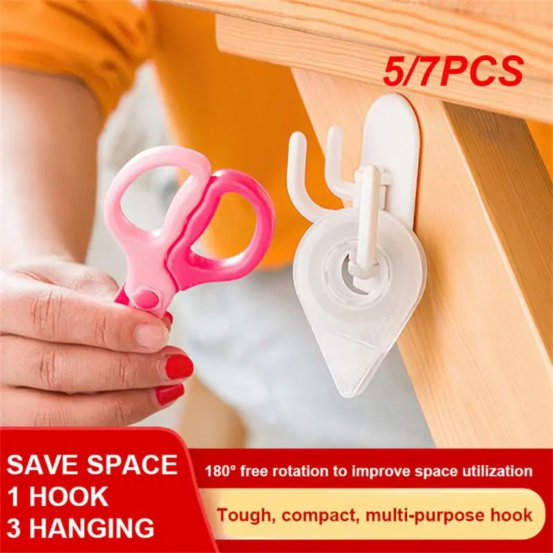 

5/7PCS Rotating Adhesive Hook Multifunctional Bathroom Hook Without Perforation Traceless Hanger Kitchen Storage Hooks Wholesale