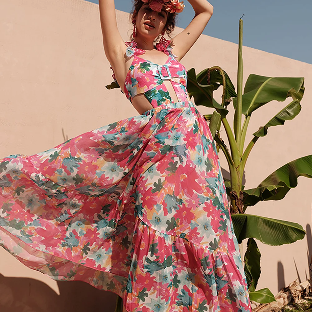 

Lace Cutout One Piece Swimsuit with Skirt Rose Red Floral Swimwear Trend 2023 Push Up Sexy Bathing Suits Brazilian Bikinis Set