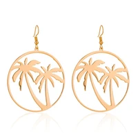 luxhoney fashion boho style gold plated hollowed out coconut palm tree leaf shape drop earrings for women ol with fish hook