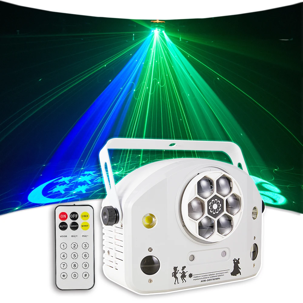 

DJ Disco Party Dual Red Green Patterns Laser Light Projector LED Bee Eye Ball RGBW Strobe Xmas Holiday Wedding Stage Effect