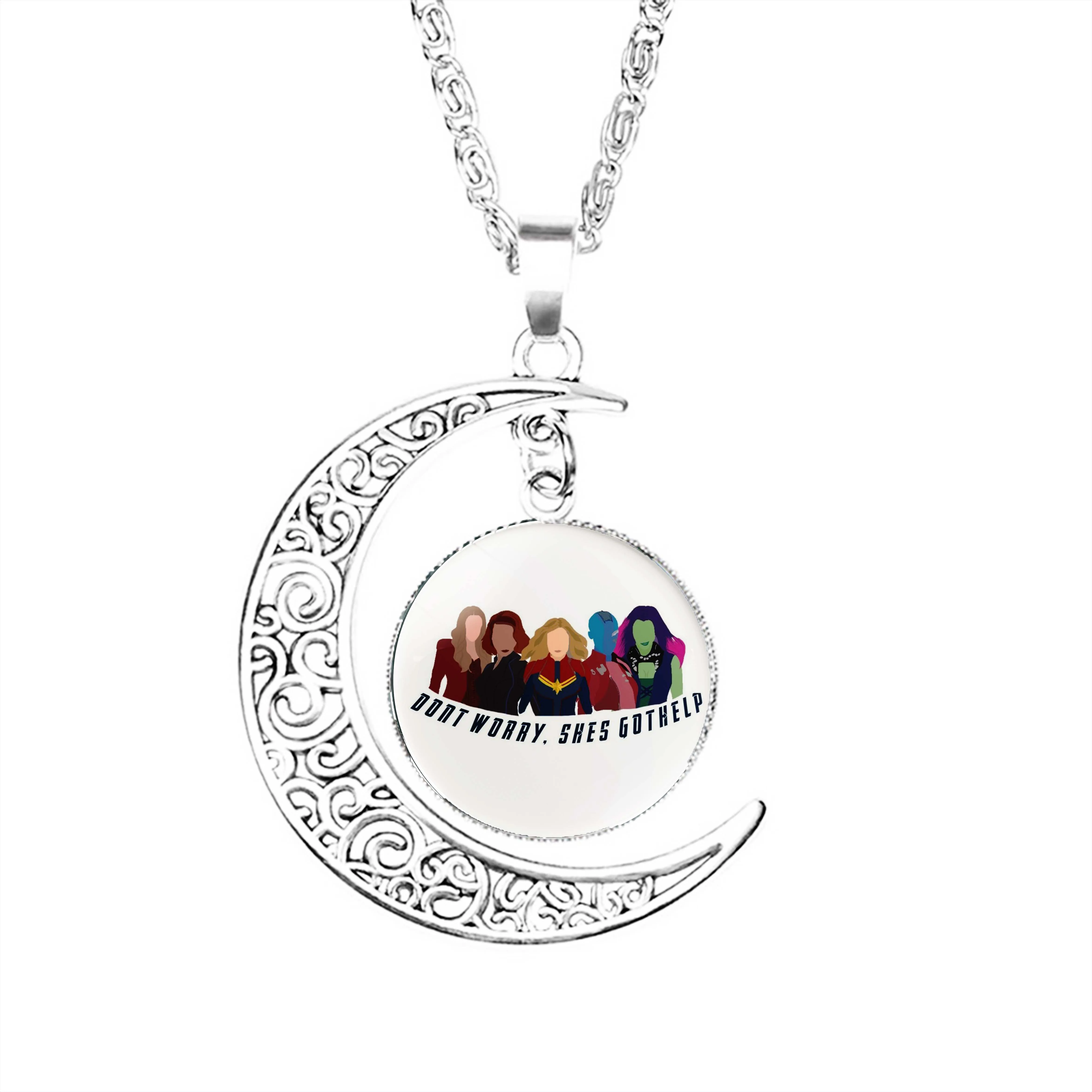 

Shes Got Help Moon Necklace Charm Lady Chain Pendant Glass Girls Stainless Steel Dome Boy Fashion Crescent Gifts Jewelry Women