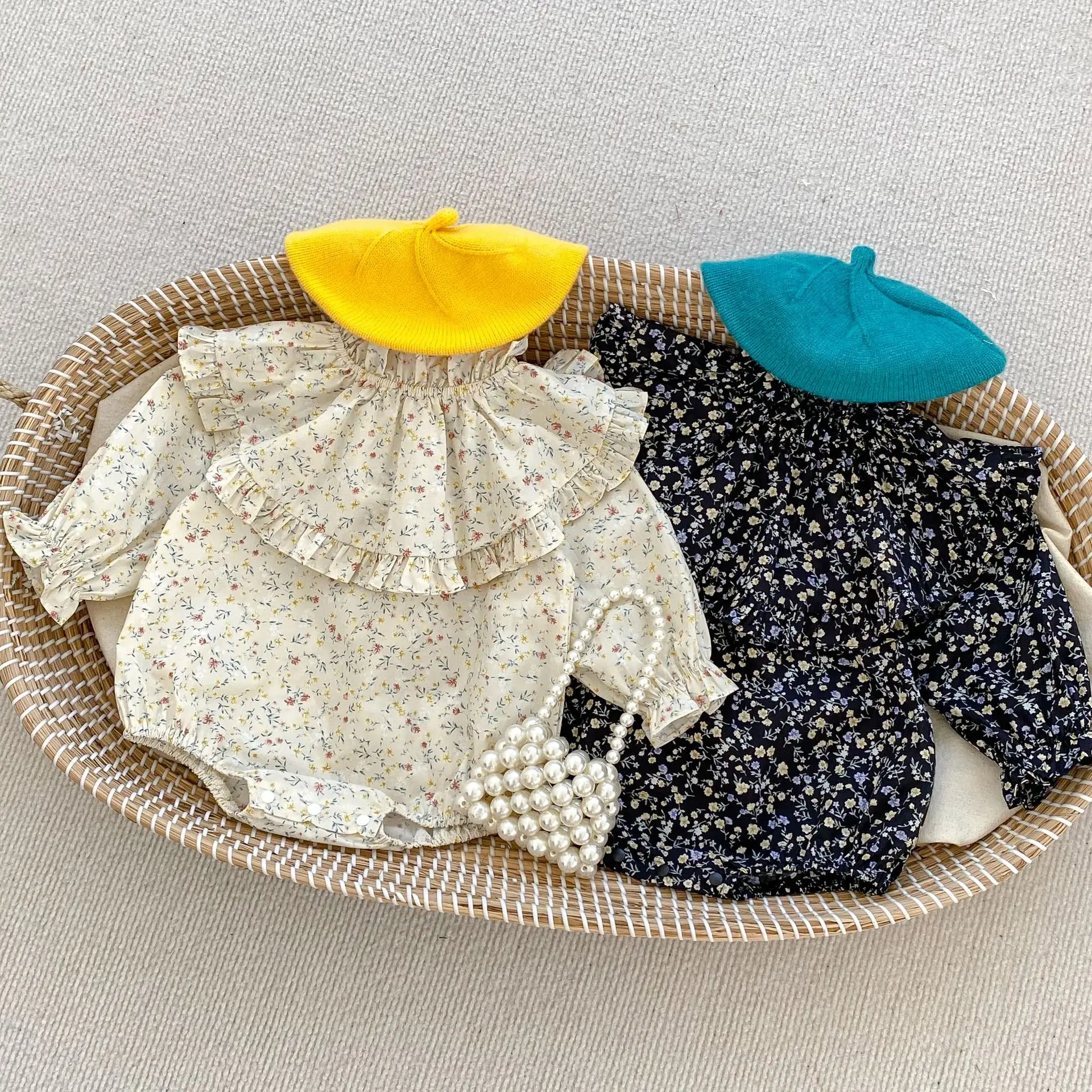 

Autumn Infant All-match Sweet Floral Print Long Sleeves Onesie Toddler Girl Thin Loose Cotton Ruffle Casual Bodysuit Kid Clothes