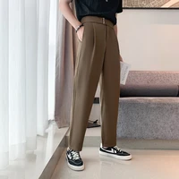 solid color belt suit pants men slim fashion social mens dress pants korean loose straight casual pants mens formal trousers