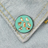 jolly corgis in green pin custom brooches shirt lapel teacher tote bag backpacks badge cartoon gift brooches pins for women