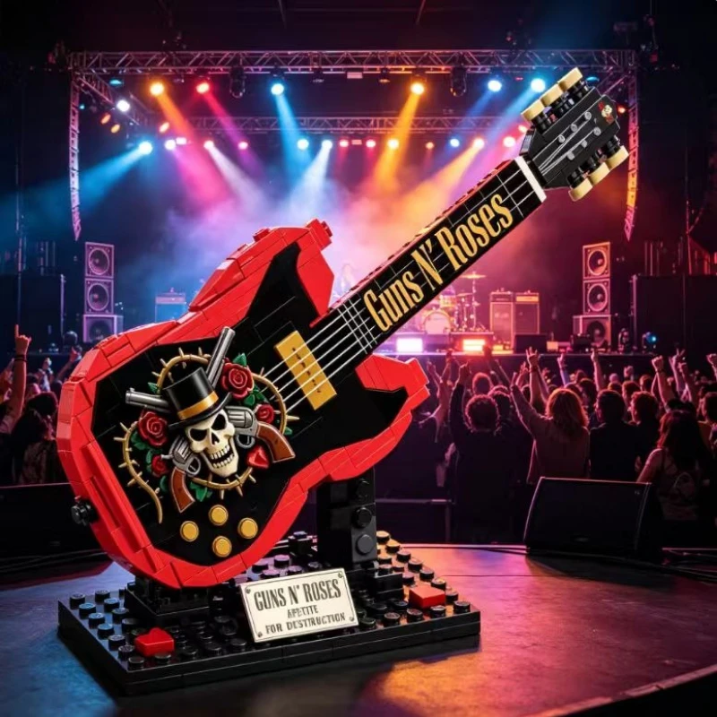 Фото Конструктор «Мини-гитара Guns N' Roses»: Музыкальная тематика, коллекционная модель из кирпичиков, подарок для фанатов и коллекционеров №2