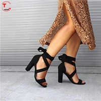 ladies sandals summer gladiator stiletto leather open toe ankle strap ladies party shoes black tghdof 2022 size 36 43