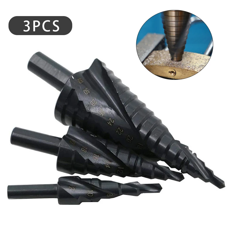 1/3Pcs 4-32MM HSS Cobalt Step Drill Bit Set Nitrogen High Speed Steel Spiral For Metal Cone Triangle Shank Hole Bit Hole opener
