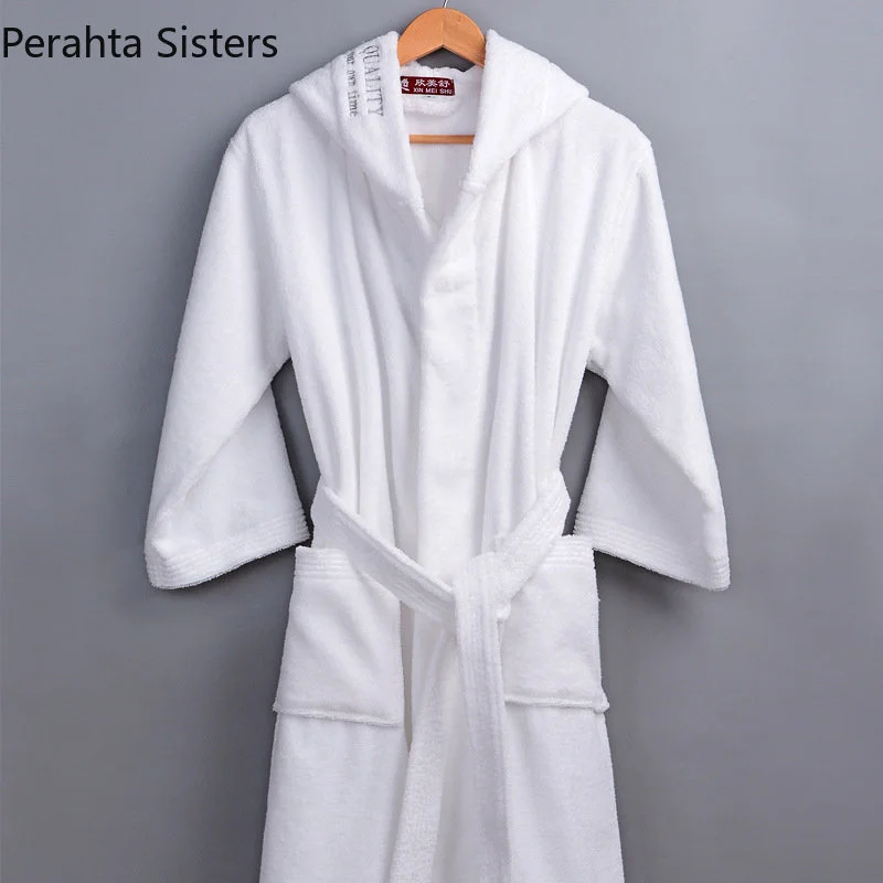 

Classic White Winter Robe 100% Cotton Terry Towel Bathrobe For Men Women Hotel Home Thick Warm Dressing Gown Kimono Robes