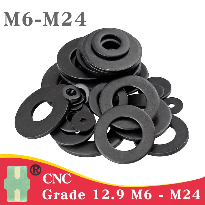 

2-50 PCS Plain Flat Washer M6 M8 M10 M12 M14 M16 M18 M20 M22 M24 Carbon Steel Material Blackening Flat Gasket Grade 8.8