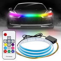 12v car led rgb daytime running light strip with turn signal flexible colorful decorative atmosphere lamp for hood ambient light