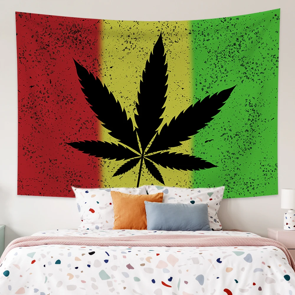 

Psychedel Hemp Leaves Tapestry Wall Hanging Aesthetic Trippy Colorful Living Room Decoration Tapestry Table Cover Yoga Bed Sheet