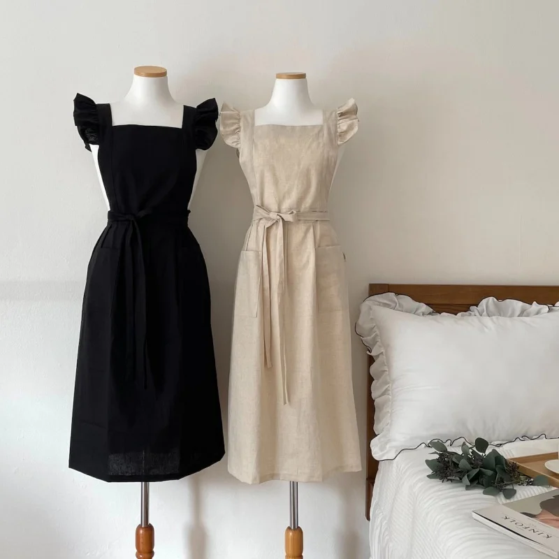 

Nordic Florist Apron Cotton Gardening Coffee Shops Kitchen Aprons For Women Cooking Baking Restaurant Retro Pinafore