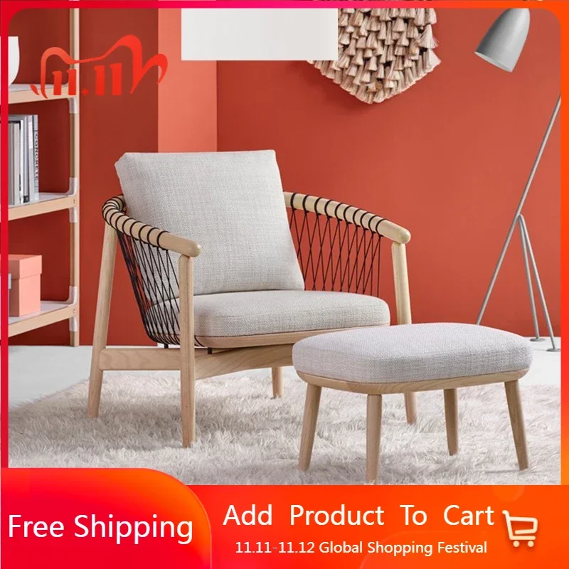 

Simple Solid Wood Outdoor Beach Chairs Nordic Balcony Leisure Sofa Chair Courtyard Villa Lazy Back Armchair Outdoor Furniture