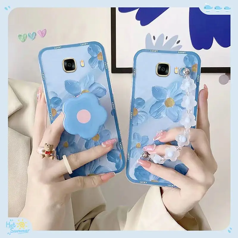 

Suitable For Samsung Galaxy C5 Phone Case Blue Oil Painting Flower Chain Soft Shell