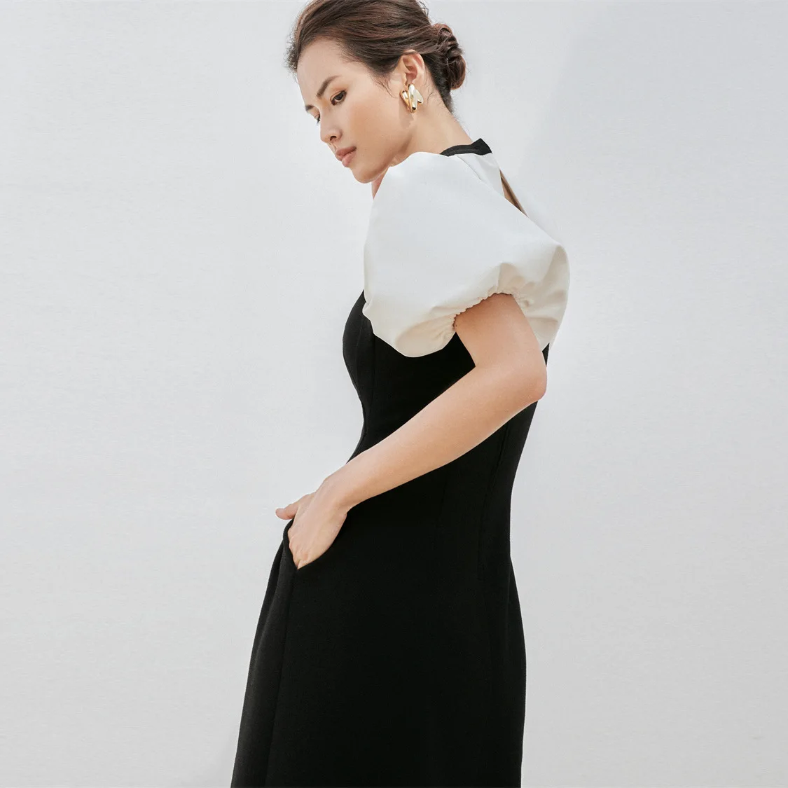 

Vietnamese Bubble Sleeve Fashion Women Dress Designer Minority Simple Medium Length Elegantes Evening Dresses Vintage Party Y2k