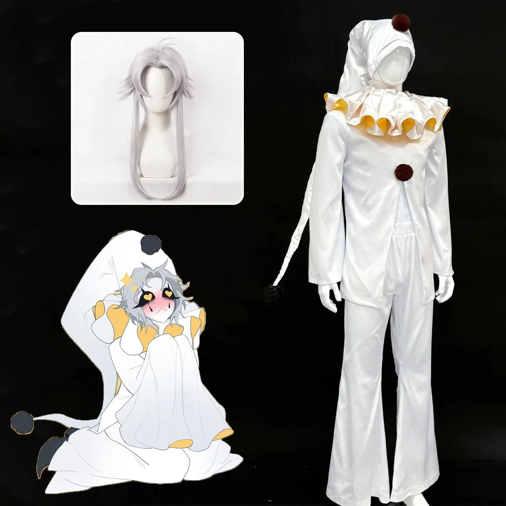 Фото Костюм клоуна Пьеро из игры Horror Game The Freak Circus, белый, для косплея, Хэллоуина, маскарада, выступлений, с париком, для взрослых №1