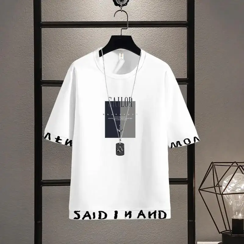 2023 New Trendy Two-Piece Suit T-shirt Summer Short-Sleeved Suit Men's Korean-Style Sports and Leisure Handsome Suit