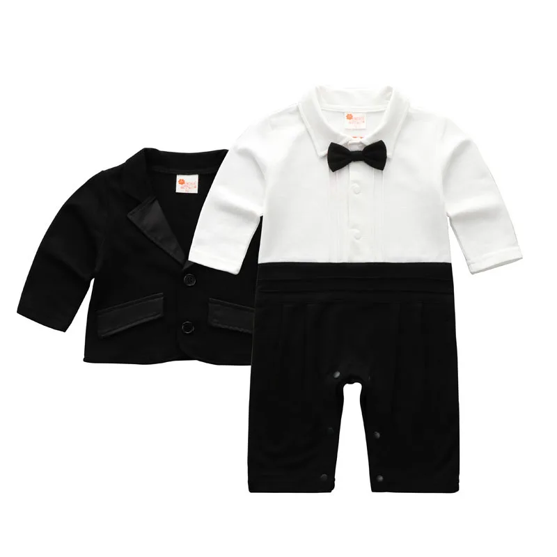 Spring Baby Boy Gentleman Romper Newborn Infant Long Sleeve Jumpsuit Birthday Wedding Formal Suit Baby Boss Outfits