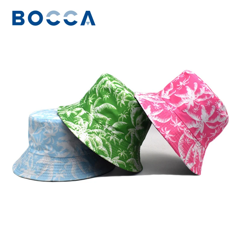 

Bocca Coconut Palm Tree Print Bucket Hat Panama Fisherman Hat Men Women Unisex Reversible Hip Hop Hawaii Beach Style Summer Cap