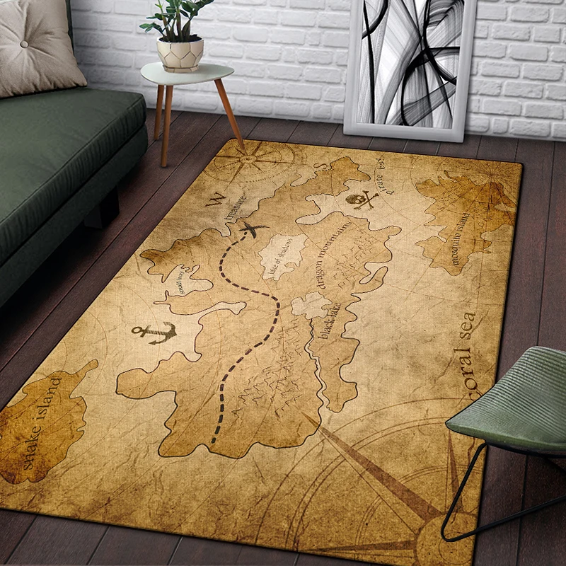 Retro navigation Map Pattern Decorative Square Rug Modern House Living Room Floor Matte Bedroom Carpet Art Poster Mat Fans Gift