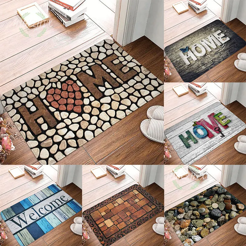 

Entrance Mat 3D Cobblestone Welcome Doormat Bath Living Room Carpet Flannel Trendy Anti-Slip Area Rug Kitchen Hallway Home Decor