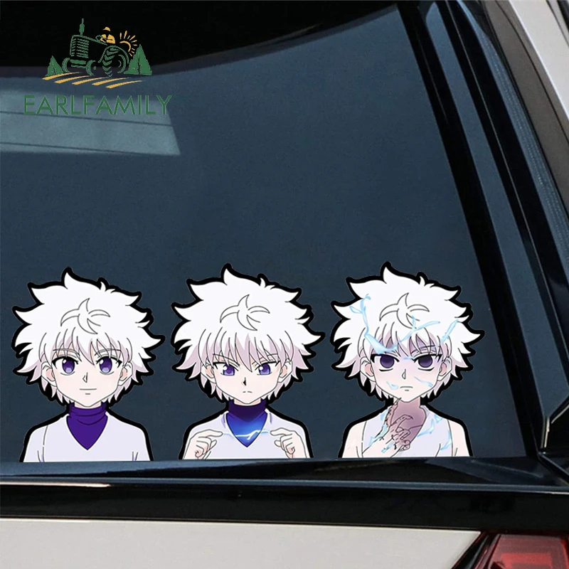 Фото EARLFAMILY Killua Zoldyck Peek, автомобильная наклейка, аниме HUNTER × HUNTER, Виниловая наклейка Chibi с большой головкой, задняя наклейка для граффити JDM №1