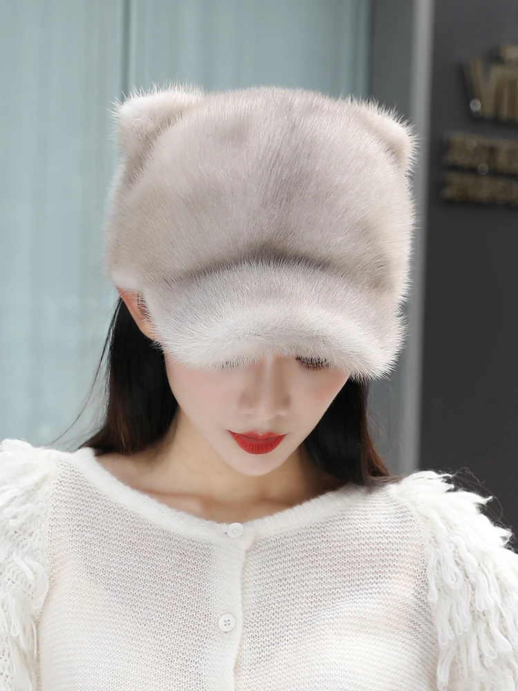 Mink hat children winter white whole mink leather mink fur padded warm Korean version of Joker winter cap tide