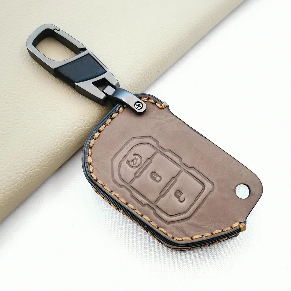 

Crazy Horse Leather Car Key Cover Case for Jeep Gladiator JT Protect Shell Accessories for Jeep Wrangler JL 2018 2019 2020 2021
