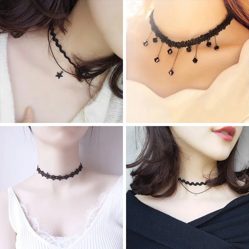 

Gothic Punk Lace Choker Necklace For Women Korean Fashion Sexy Lace Velvet Collar Neck Clavicle Chain Girl Party Charm Jewelry