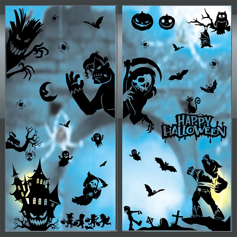 

2023 9pcs Halloween Static Window Stickers Haunted House Castle Spooky Pumpkin Party Decoration Window Glass Stickers