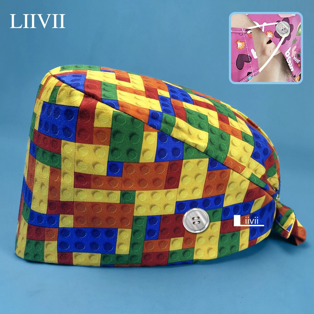 

Cotton Breathable Scrub Cap with Sweat-absorbent Cartoon Printing Nursing Hat High Quality Beauty Salon Lab Dust Work Scrub Hat