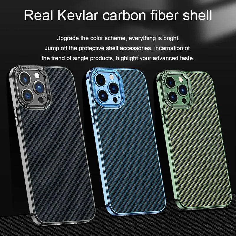 

Kevlar carbon fiber electroplated magnetic case For iPhone 14Plus 13 12 Promax Highend business anti-fingerprint protective case