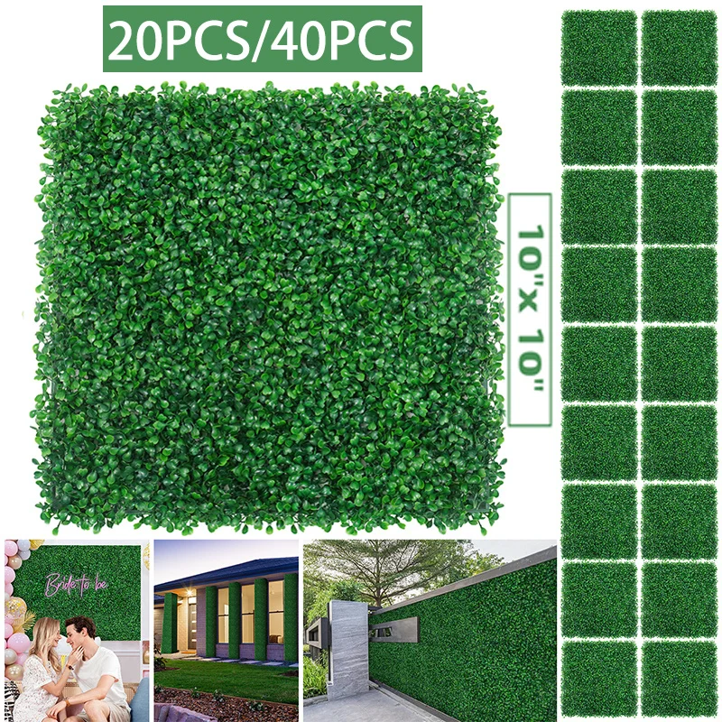 

20/40pcs Artificial Pants Flowers Boxwood Grass Wall Backdrop Panels Topiary Hedgec Garden Backyard Fence Greenery wedding