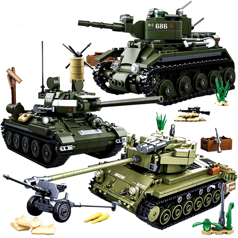 

BZDA WW2 Military BT-7 Tank US M26E1 Tanks Building Blocks 2 IN 1 Soldier Weapon Model Bricks Tank Toys For Boys Christmas Gifts