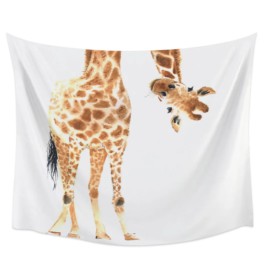 

Fun Giraffe Animal White Tapestry Background Wall Covering Home Decoration Blanket Bedroom Wall Hanging Tapestries