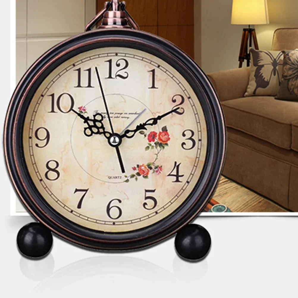 

Alarm Clock Vintage Flower Clock Decorative Time Clock Farmhouse Style Table Round Clock Home Office Decoration and accessories